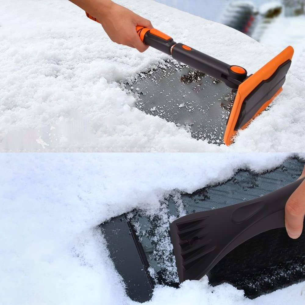 Auto ABS Handle Detachable Ice Scraper with Ergonomic Foam Grip 2-in-1 Multi-function Rotatable Snow Broom