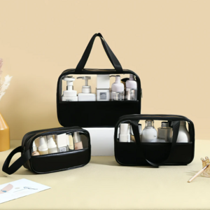 Spliced transparent cosmetic PVC bath and amenity bag, PU waterproof handbag, large capacity travel portable storage bag