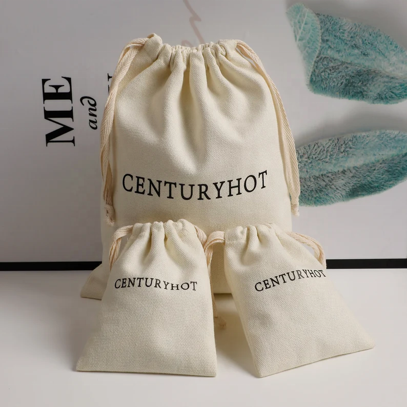 Custom high quality natural canvas bag double drawstring bag printing custom jewelry packaging natural color dust bag