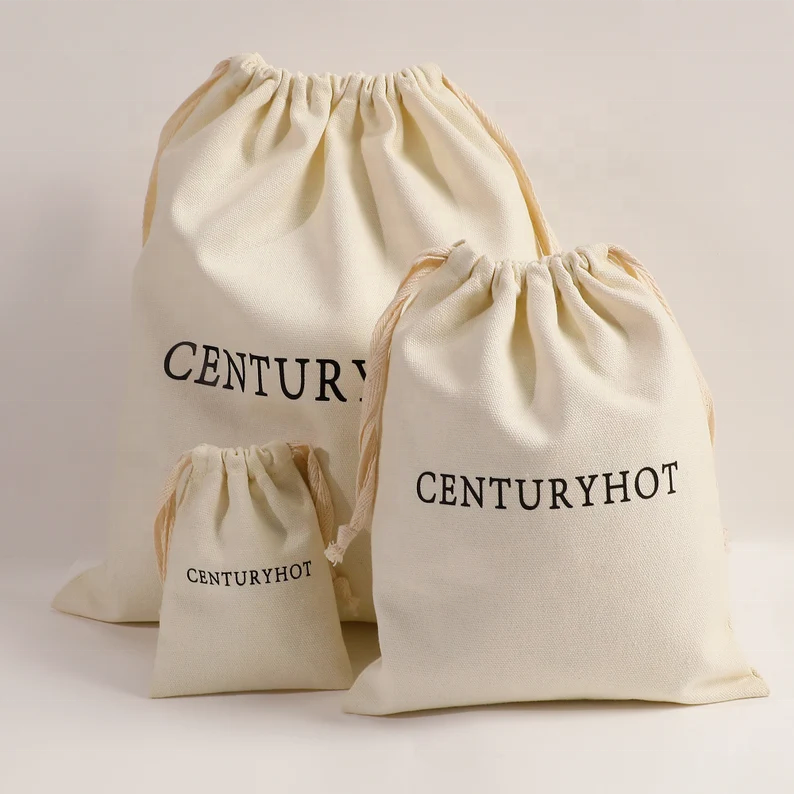 Custom high quality natural canvas bag double drawstring bag printing custom jewelry packaging natural color dust bag