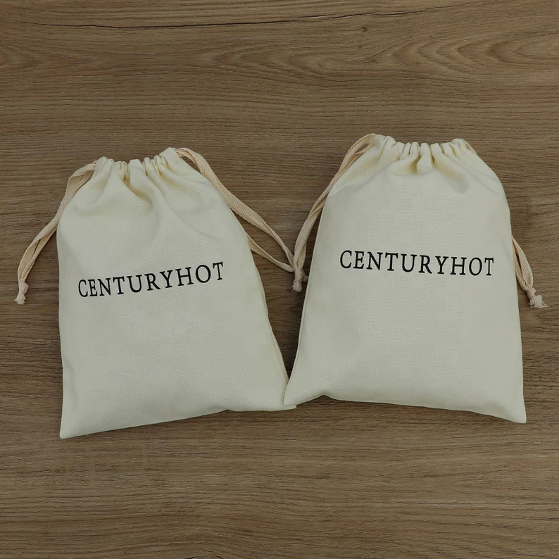 Custom high quality natural canvas bag double drawstring bag printing custom jewelry packaging natural color dust bag