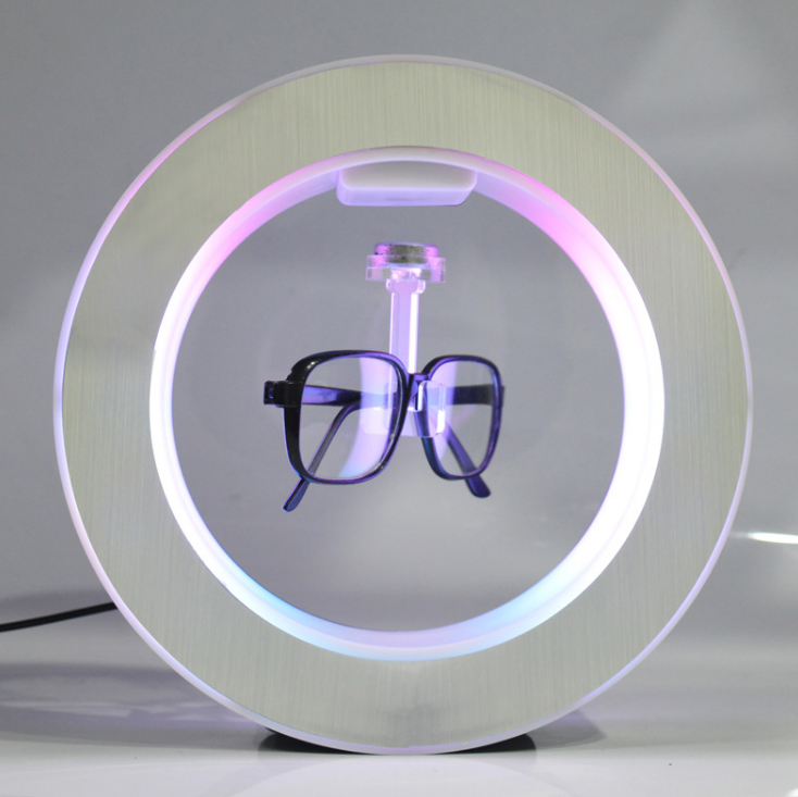 2024 hot seller white floating magnetic levitation rotating levitating  eyeglasses flotation stand glasses display