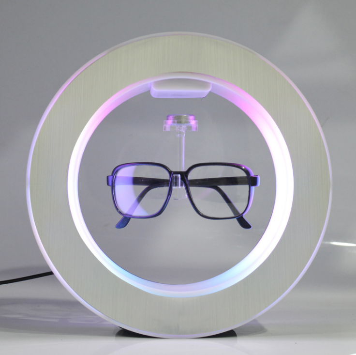 2024 hot seller white floating magnetic levitation rotating levitating  eyeglasses flotation stand glasses display