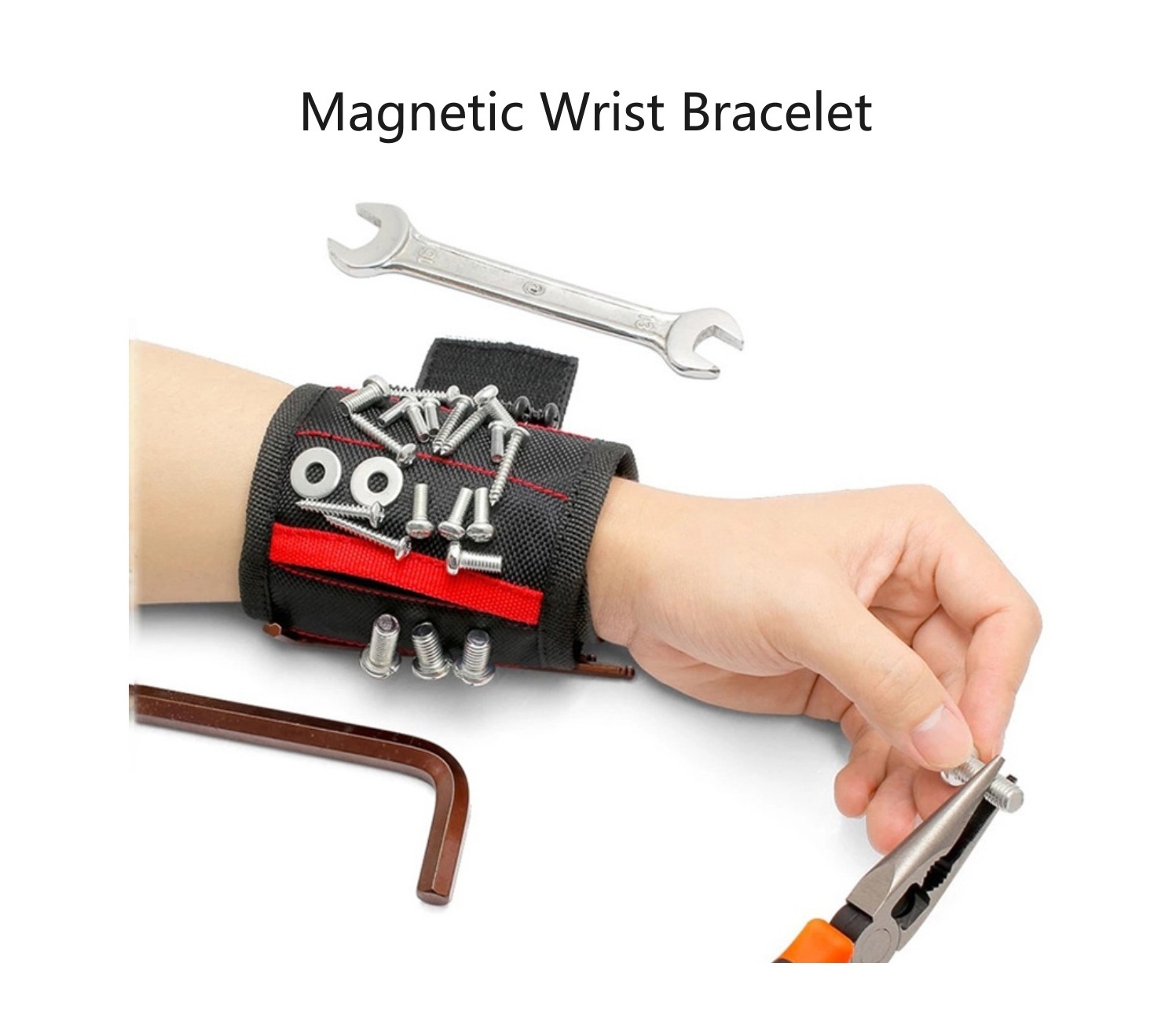 Men & Women's Tool Magnetic Wristband Bracelet With 15 Strong Magnets To Hold Screws Nails And Drilling Bits