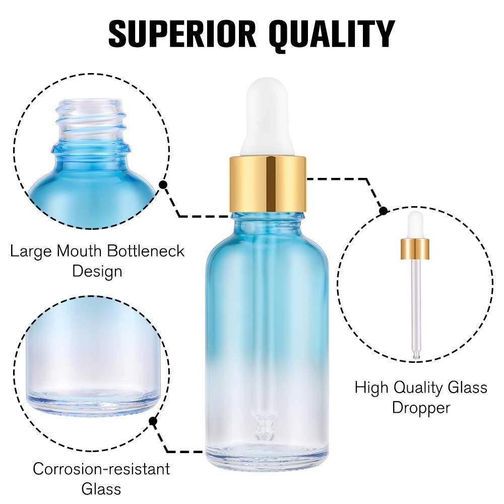 Eye Dropper Bottles 1oz (Rainbow Colored Glass Bottle 30ml with Golden Caps