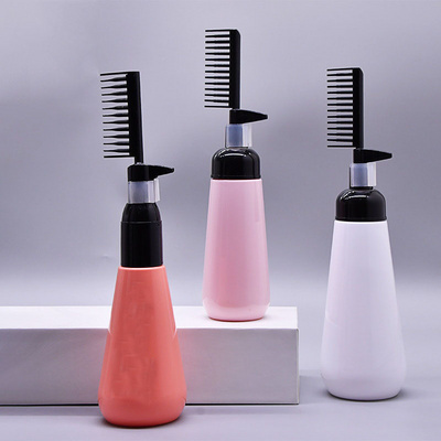 150ml 250ml pink white orange hair dye bottle/hair oil bottle with comb/ plastic cosmetic 2-in-1 shampoo bottle