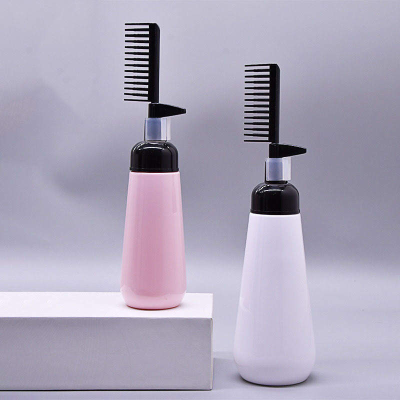 150ml 250ml pink white orange hair dye bottle/hair oil bottle with comb/ plastic cosmetic 2-in-1 shampoo bottle