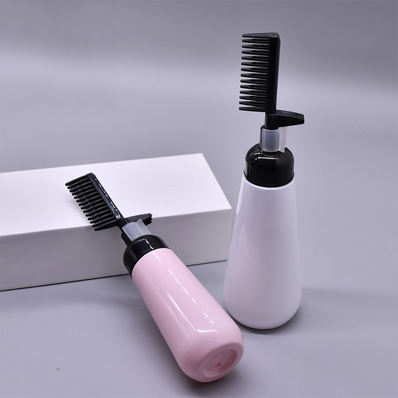 150ml 250ml pink white orange hair dye bottle/hair oil bottle with comb/ plastic cosmetic 2-in-1 shampoo bottle