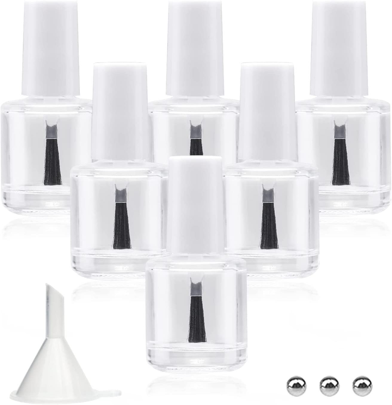 white Cap 10ML Empty Clear Glass Refillable Nail Fingernail Polish Bottles Circle with mixing beads