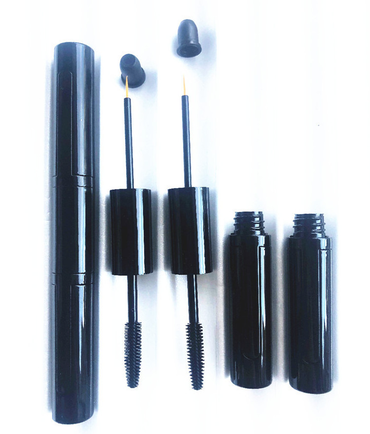 Custom empty double-end 5ml+5ml black mascara tube with silica gel brush/eyeliner false eyelash glue bottle cosmetic package