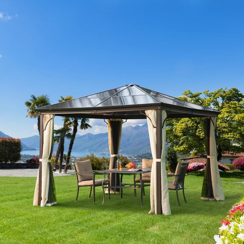 Hardtop Gazebo Canopy with Galvanized Steel Roof, Aluminum Frame, Permanent Pavilion Outdoor Gazebo with Hooks