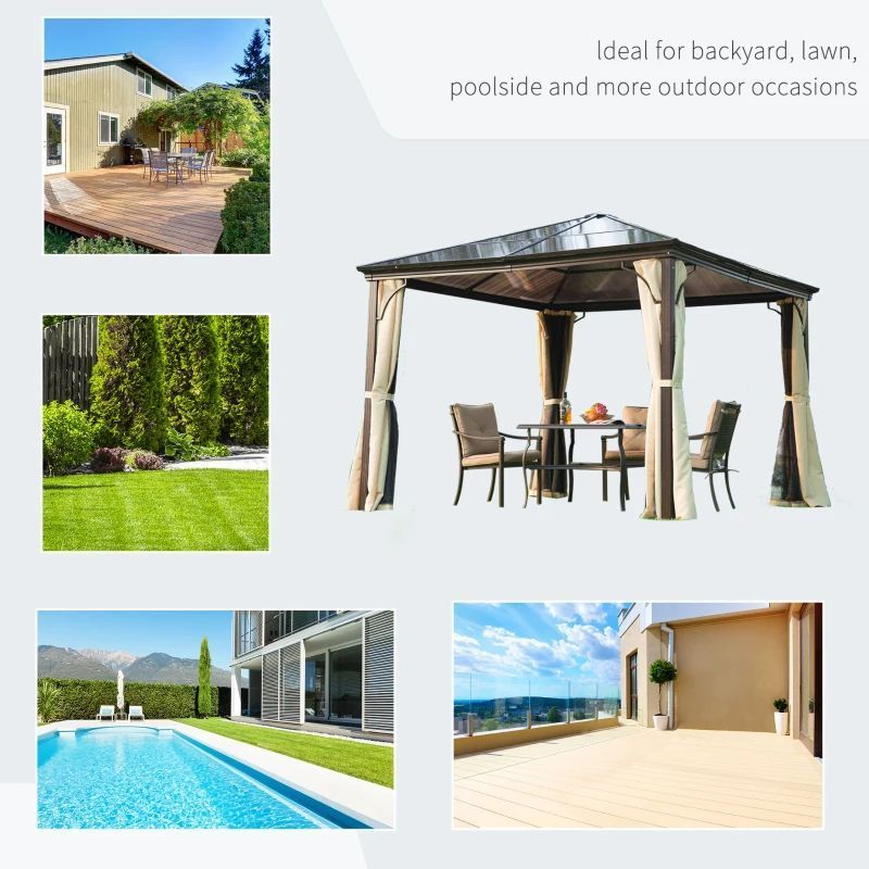 Hardtop Gazebo Canopy with Galvanized Steel Roof, Aluminum Frame, Permanent Pavilion Outdoor Gazebo with Hooks