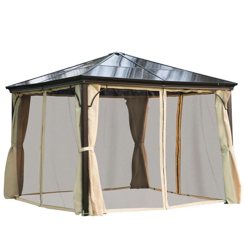 Hardtop Gazebo Canopy with Galvanized Steel Roof, Aluminum Frame, Permanent Pavilion Outdoor Gazebo with Hooks