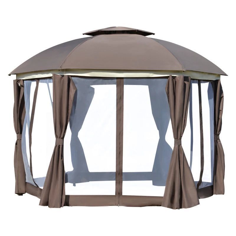 Patio Gazebo,Netting & Curtains, Solid Steel Frame for Garden Double Roof Hexagon Outdoor Gazebo Canopy