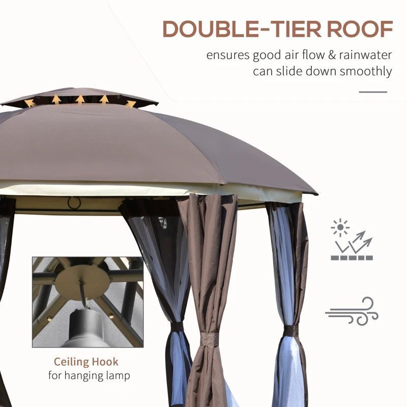 Patio Gazebo,Netting & Curtains, Solid Steel Frame for Garden Double Roof Hexagon Outdoor Gazebo Canopy