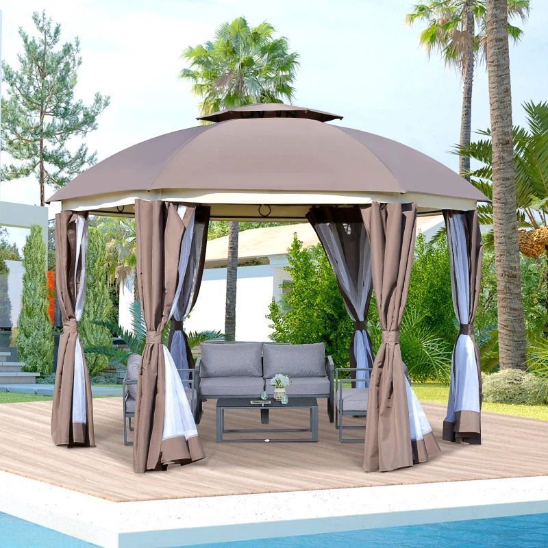 Patio Gazebo Netting Curtains Solid Steel Frame for Garden Double Roof Hexagon Outdoor Gazebo Canopy BestSuppliers