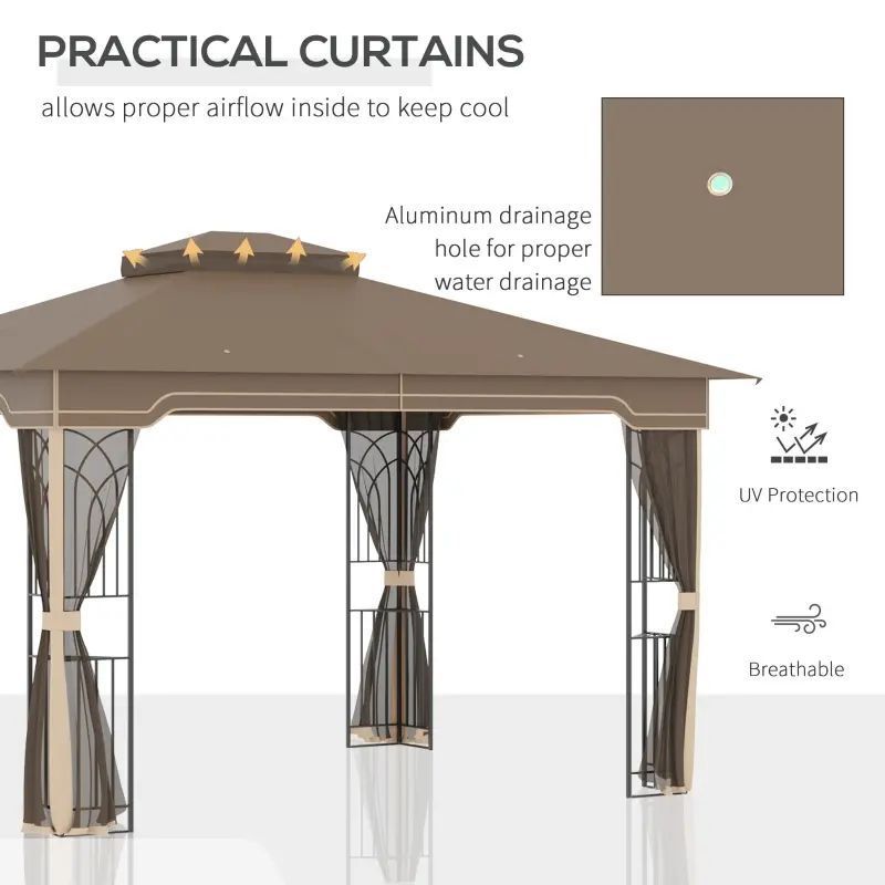 8' x 5' 2-Tier Canopy Top Grill Gazebo Outdoor Patio Barbecue Gazebo Shelter With Sturdy Steel Frame