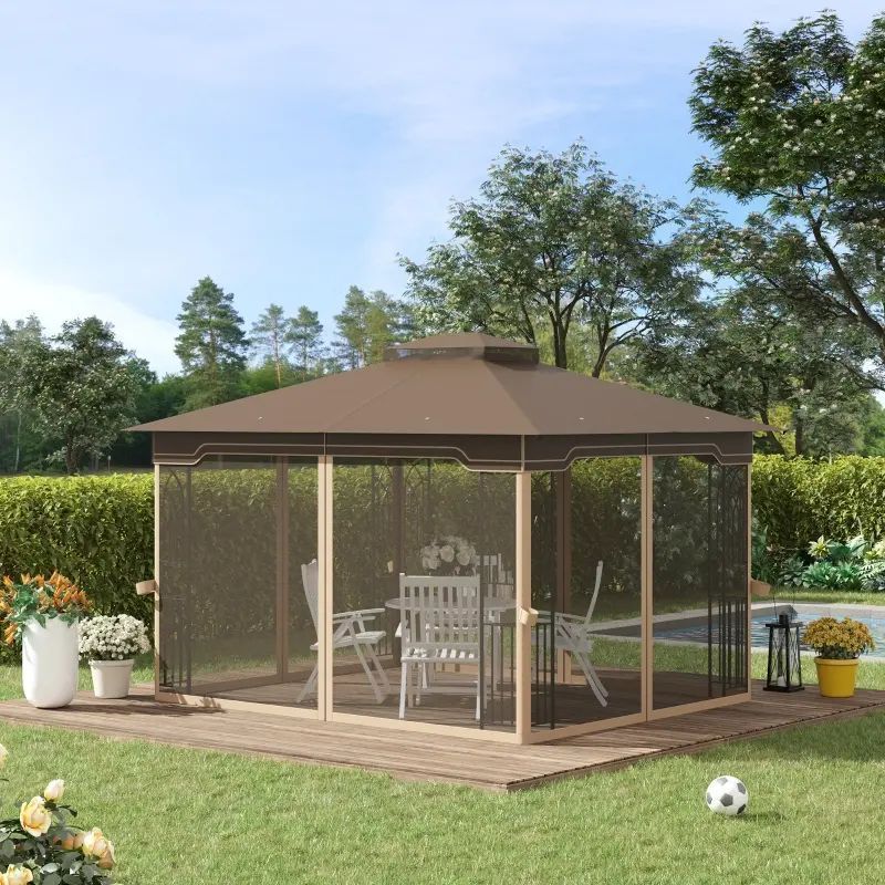 8' x 5' 2-Tier Canopy Top Grill Gazebo Outdoor Patio Barbecue Gazebo Shelter With Sturdy Steel Frame