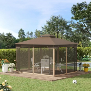 8' x 5' 2-Tier Canopy Top Grill Gazebo Outdoor Patio Barbecue Gazebo Shelter With Sturdy Steel Frame