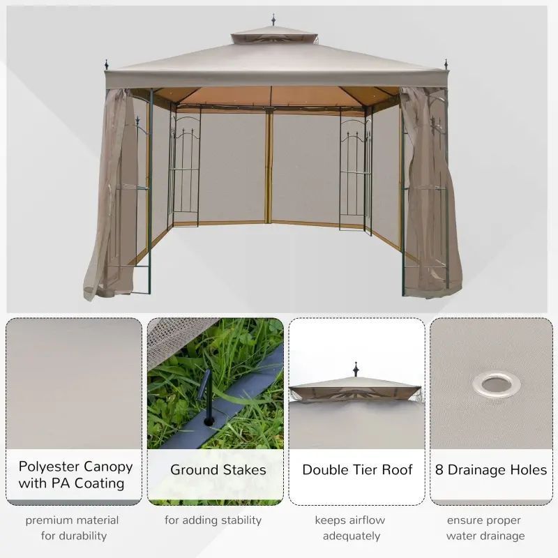 10' x 10' White Brown Courtyard Rain Garden Party Outside Tent Activity Gazebo