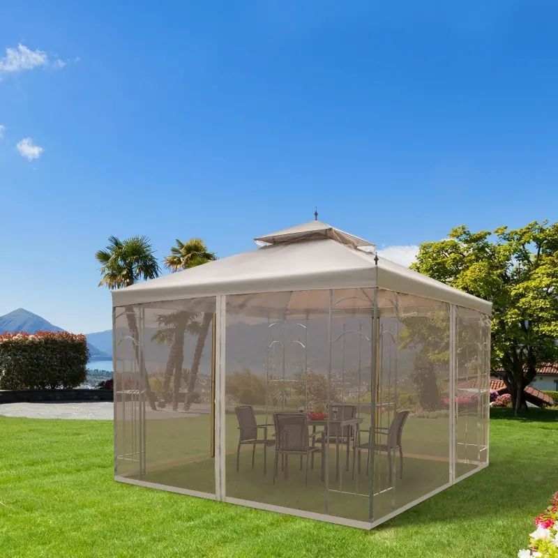 9' x 13' Gray Soft Top Garden Party Courtyard Rain Outdoor Gazebo Tent