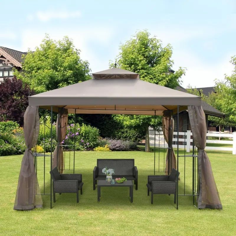 9' x 13' Gray Soft Top Garden Party Courtyard Rain Outdoor Gazebo Tent