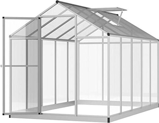 8' L x 6' W Walk-in Polycarbonate Greenhouse with Roof Vent for Ventilation & Rain Gutter, Hobby Greenhouse for Winter