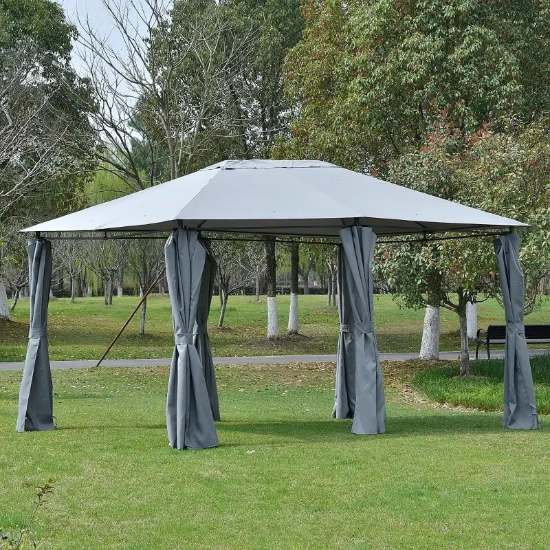 10*13 Sage Gary Soft Top Gazebo Pergola with Curtains, 2-Tier Steel Frame Gazebo for Patio