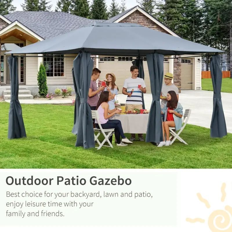 10*13 Sage Gary Soft Top Gazebo Pergola with Curtains, 2-Tier Steel Frame Gazebo for Patio