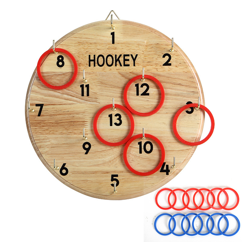 custom hot sale outdoor game hookey board game on the wall wooden ring toss game with hanging board