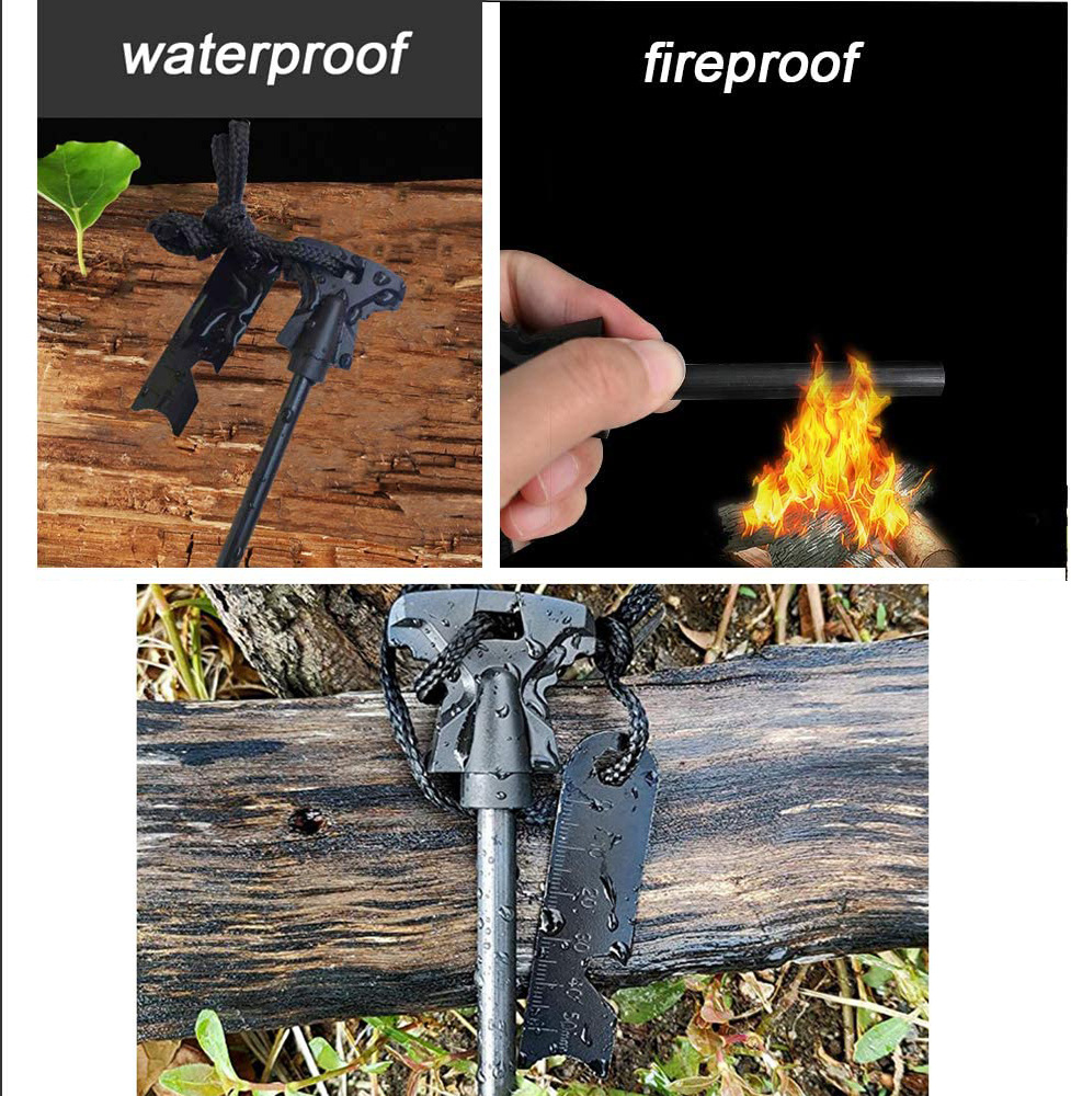 4.25 Inch Flint Fire Starter, Survival Ferro Rods Starter with Easy Grip Handle and Multifunction Striker, Waterproof Flint