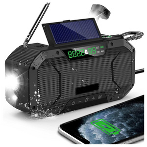 Emergency Radio Waterproof Bluetooth Speaker, Portable Digital AM FM Rechargeable Radio with Flashlight