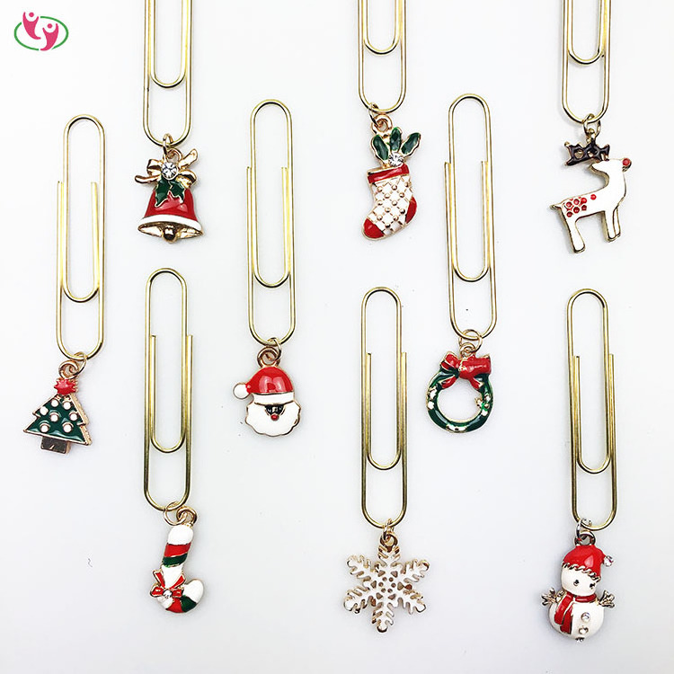 Christmas Holiday Decoration Pendant Book Mark Stainless Steel Gold Paper Clip