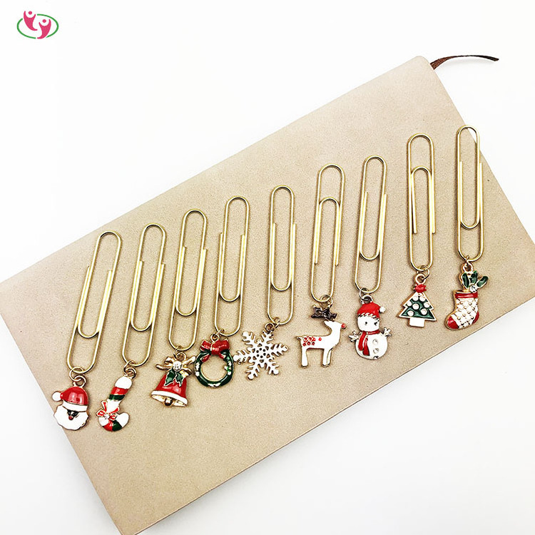 Christmas Holiday Decoration Pendant Book Mark Stainless Steel Gold Paper Clip