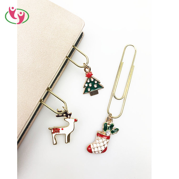 Christmas Holiday Decoration Pendant Book Mark Stainless Steel Gold Paper Clip