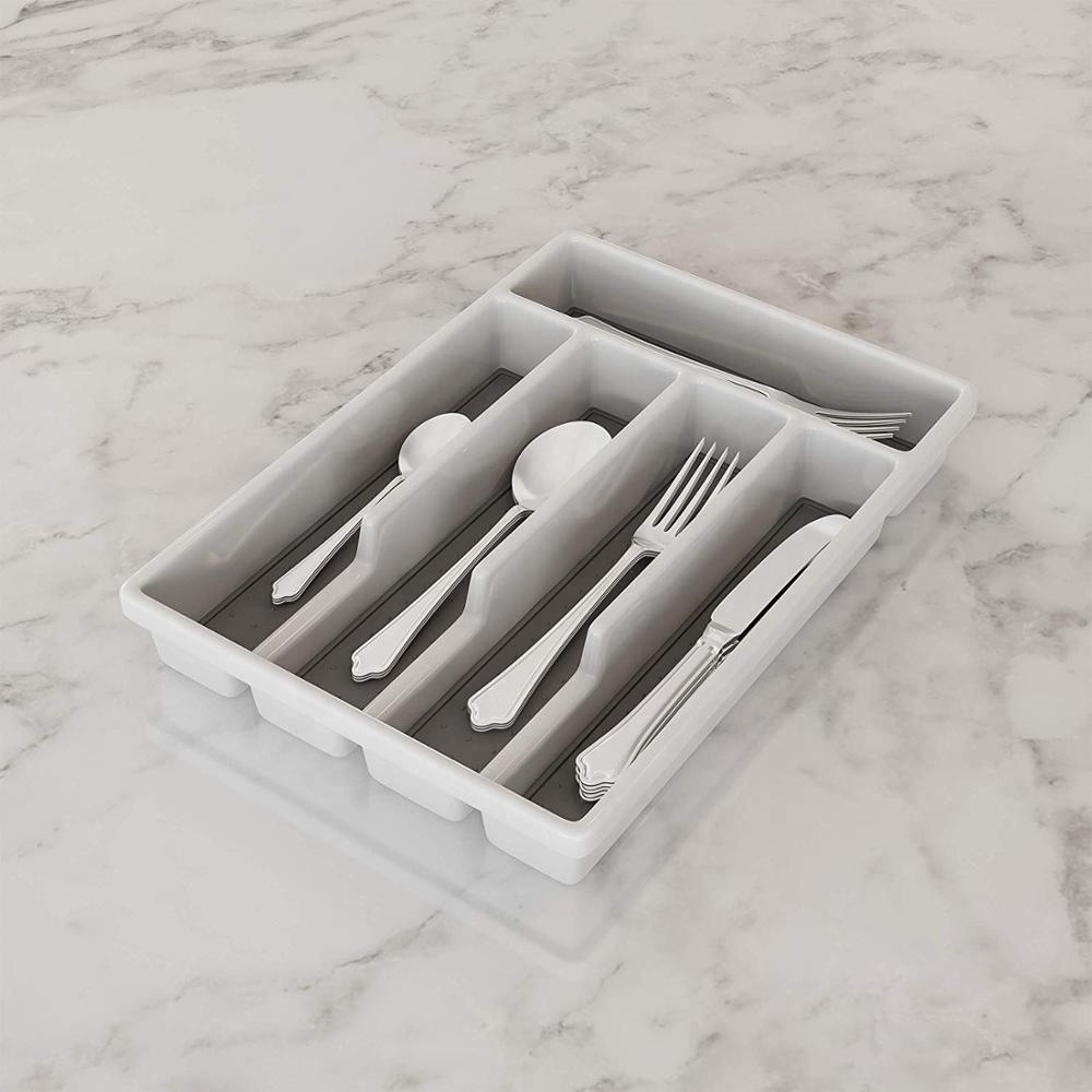 5 Compartment Non-Slip Plastic Custom Cabinet Cutleri Utility Organizer Kitchen Cutlery Drawer Insert Tray for Utensils