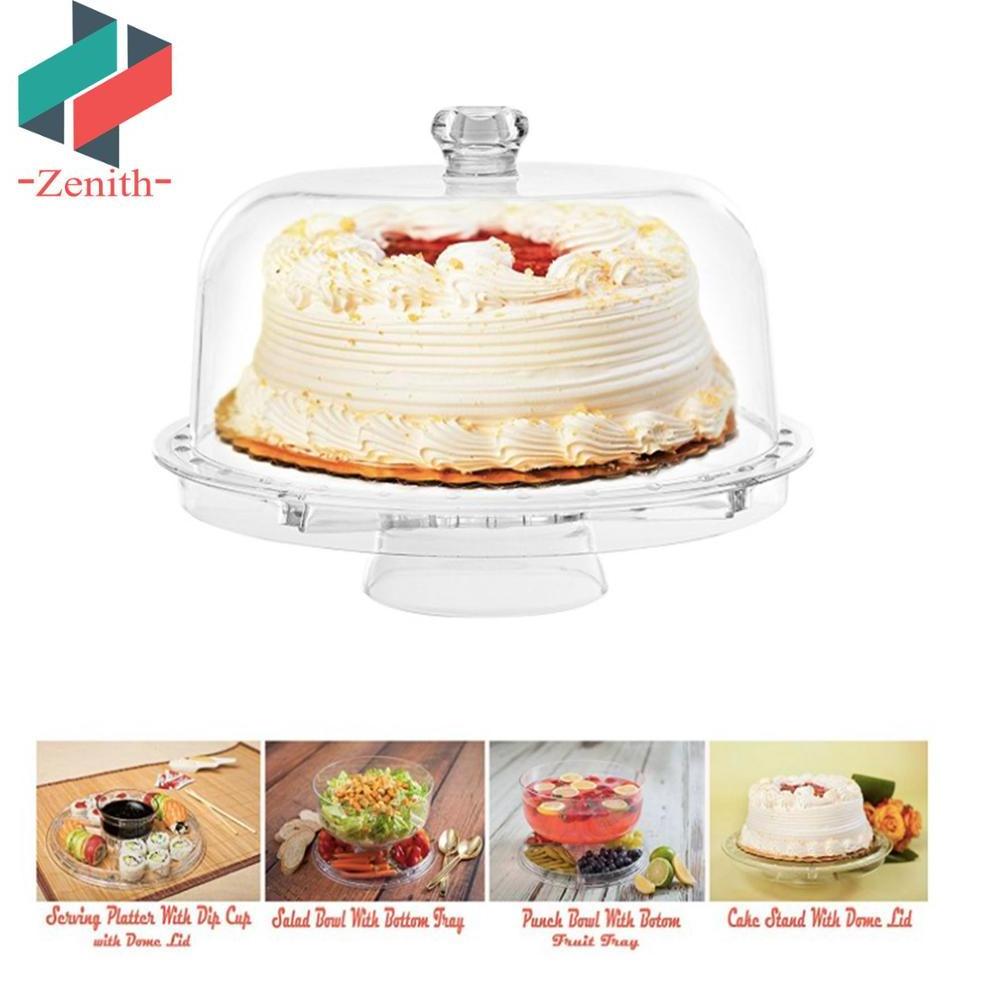 ZNK00015 6 in 1 Cake Stand Multi-purpose Clear Acrylic Serving Platter and Cake Plate with Dome Cover for Parties