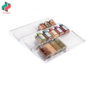 ZNF00069 Clear 3 Slanted Tier Kitchen Cabinet Drawer Organizer Adjustable Expandable Spice Rack for Garlic Salt Pepper Spice Jar