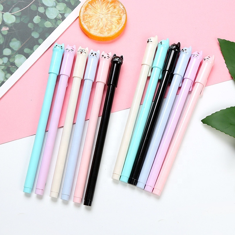 2023 Cute Kawaii Cat Gel Pen Cartoon Plastic Gel Pens For Writing Office School Supplies Korean Stationery