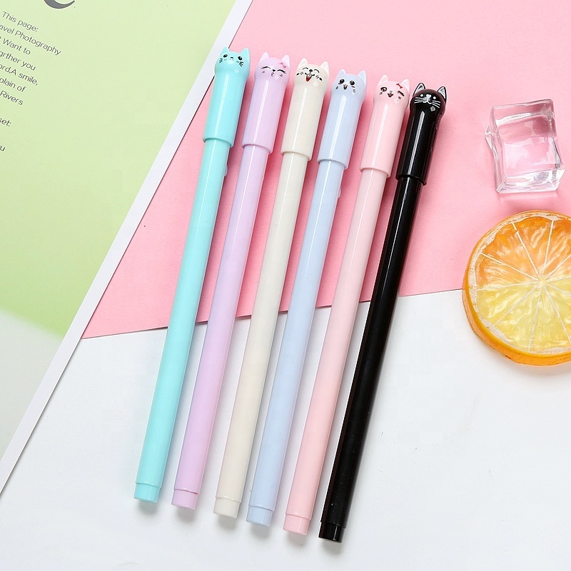 2023 Cute Kawaii Cat Gel Pen Cartoon Plastic Gel Pens For Writing Office School Supplies Korean Stationery