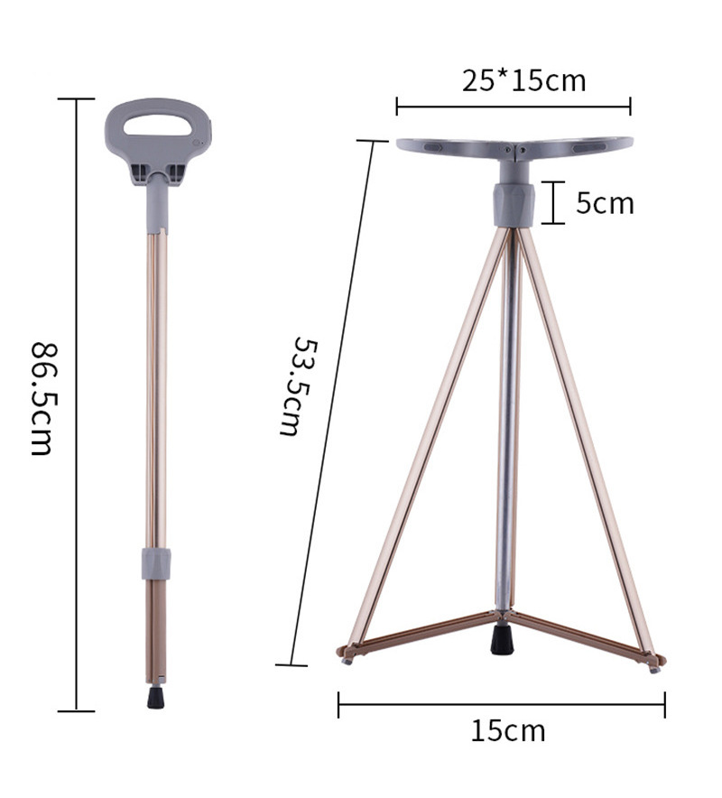 Aluminum Crutch Chair, Folding Adjustable Walking Stick Cane with Seat for Elderly Disabled