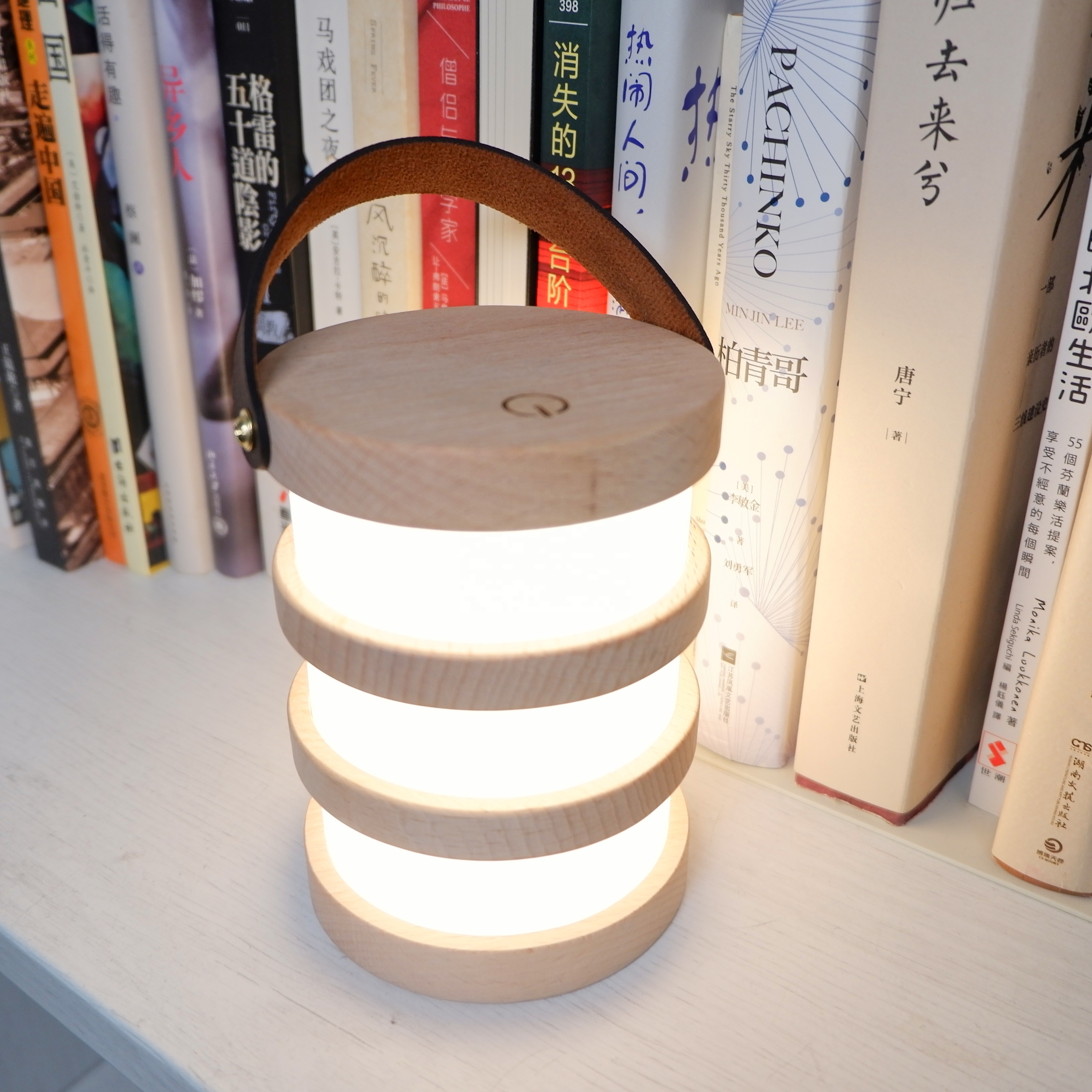 Portable Rechargeable Wooden Night Light 3 Step Dimmable Table Lamp Wood Lantern Light With Leather Handle For Indoor Outdoor