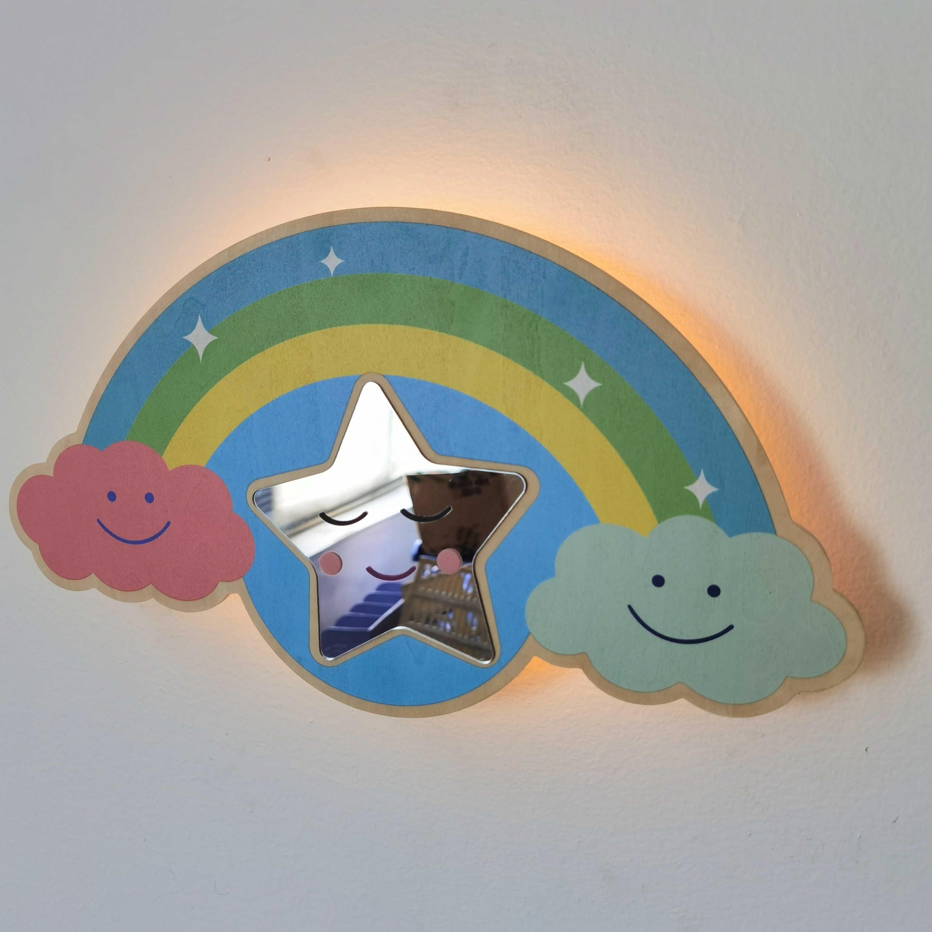 Rainbow Wooden Decorative Wall Light Remote Control Dimmable Nursery Night Light With Timer Rechargeable Battery