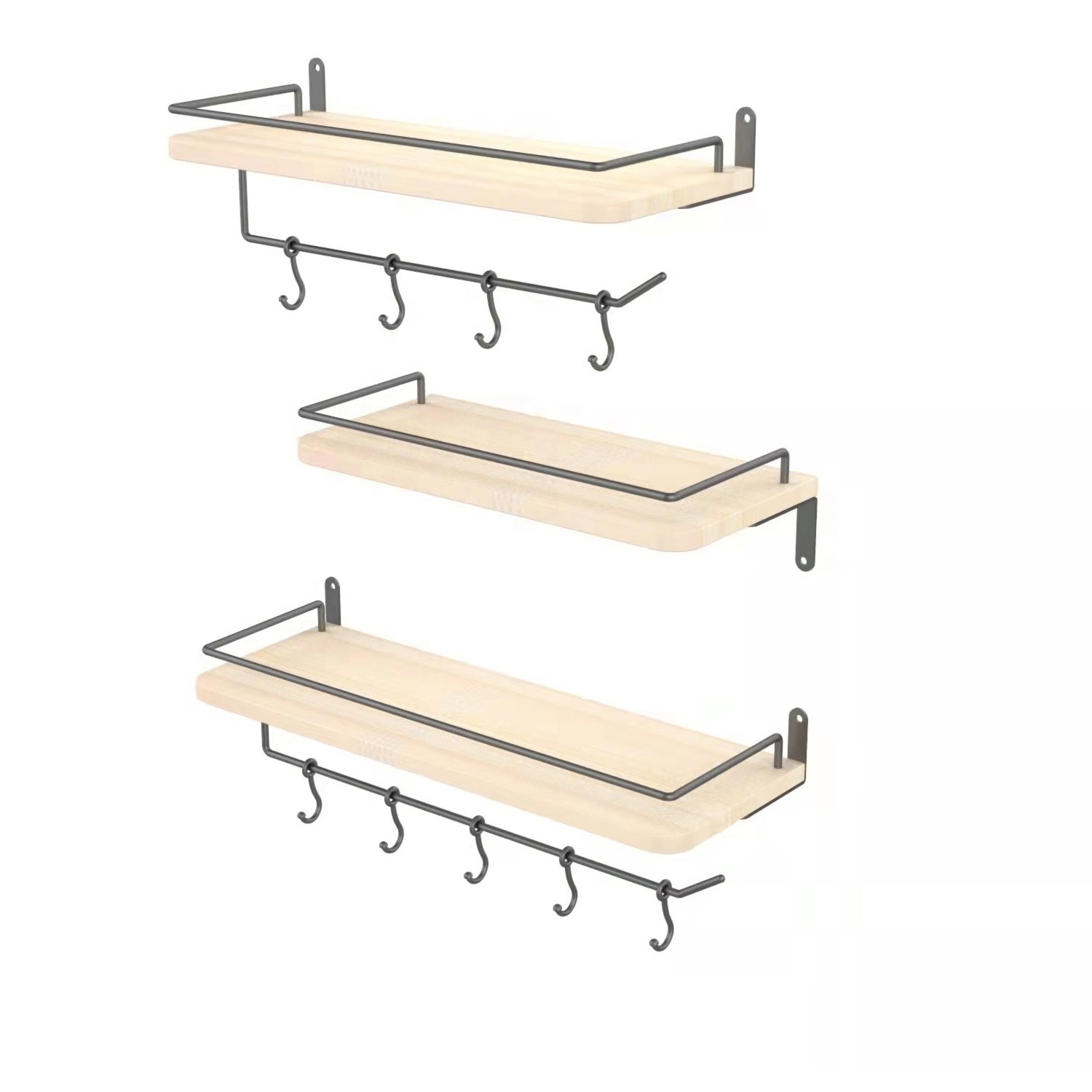 Minimalist Wooden Wall Shelf Multiple Purpose 3 Tiered Wall Mount Floating Shelf Bedroom And Kitchen Floating Shelves