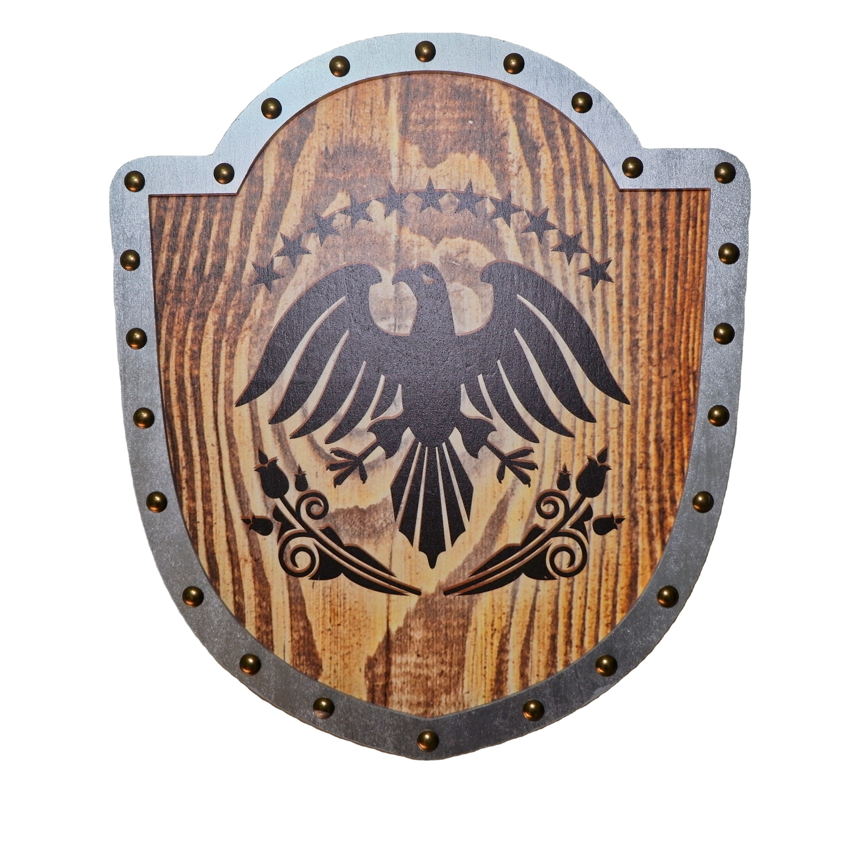 Wooden Shield Plaques Medieval Wall Art Wood Sign Wall Decoration For Restaurants Silver Wooden Wall Sign