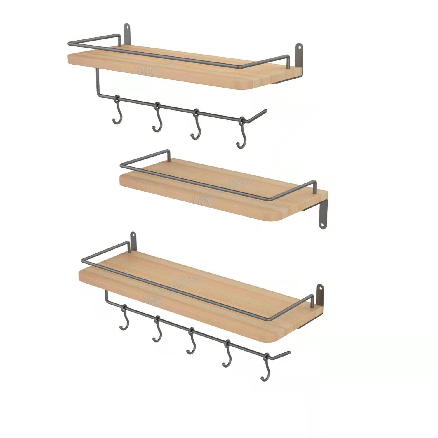 Minimalist Wooden Wall Shelf Multiple Purpose 3 Tiered Wall Mount Floating Shelf Bedroom And Kitchen Floating Shelves