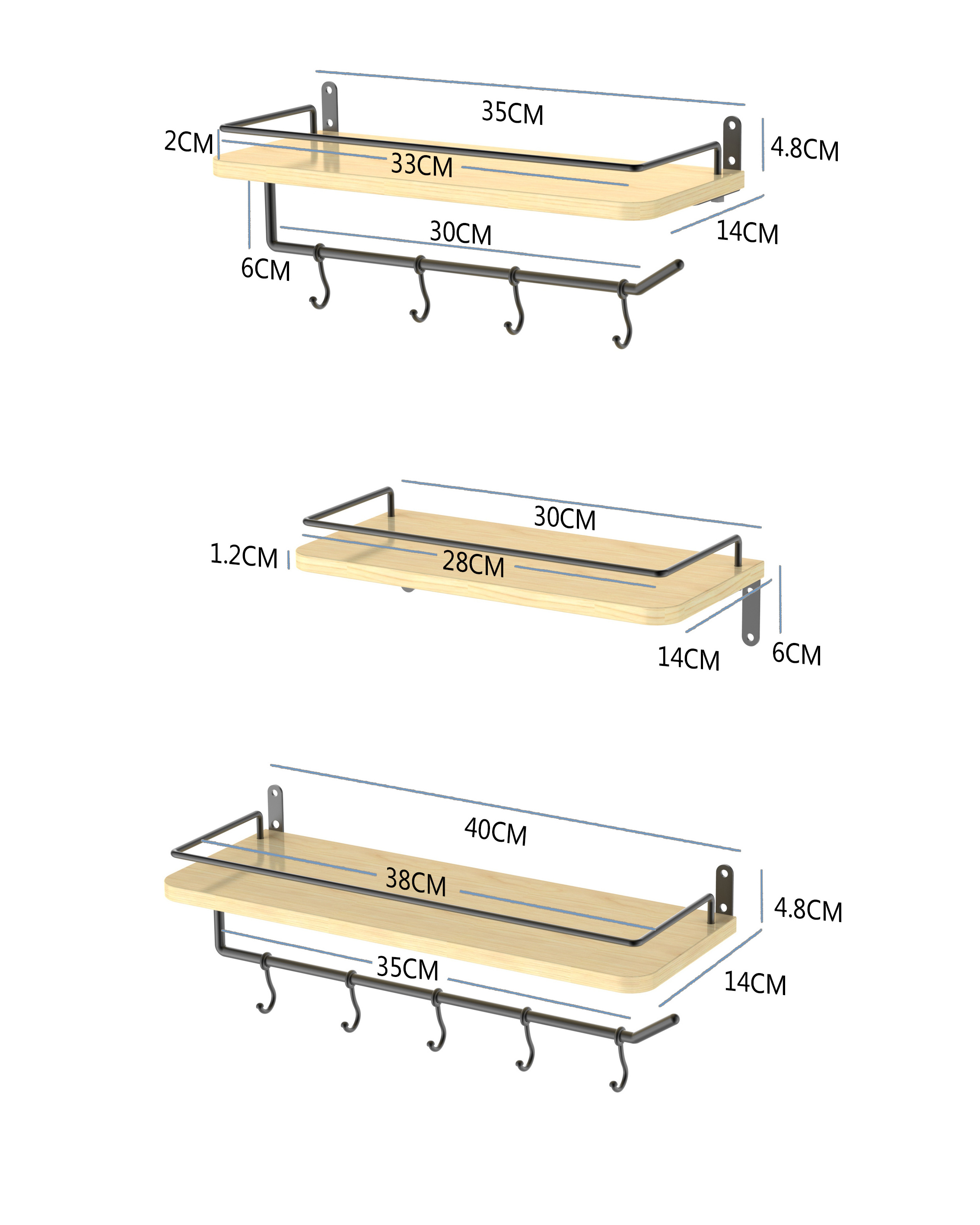 Minimalist Wooden Wall Shelf Multiple Purpose 3 Tiered Wall Mount Floating Shelf Bedroom And Kitchen Floating Shelves