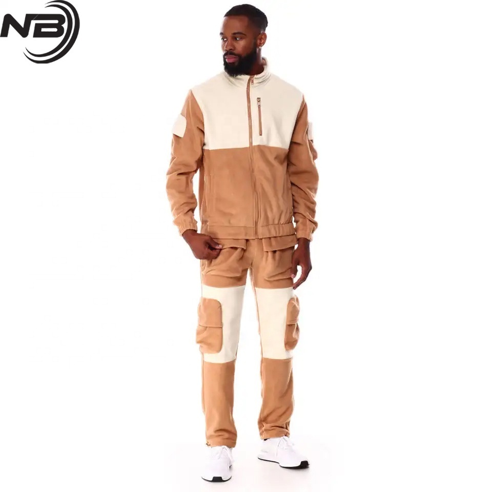 OEM New Design 2024 Cargo Style Funnel Neck Sweatsuit for Men Premium High Quality Custom Breathable 2 Piece Tracksuit