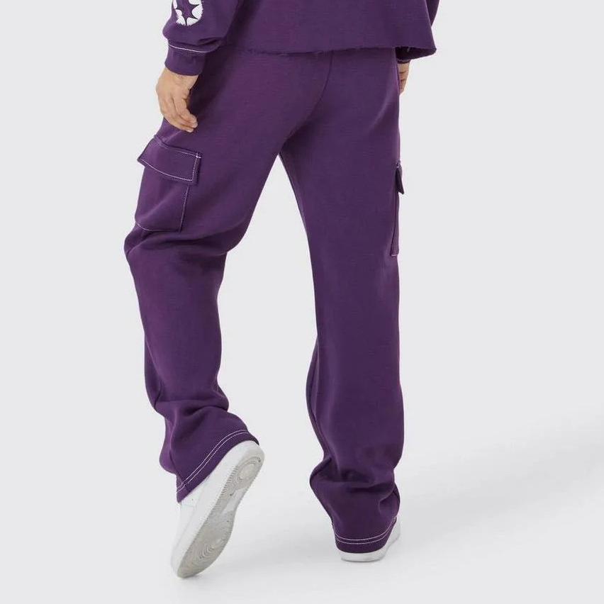 Custom Manufacturer Oversized Graffiti Gusset Cargo Tracksuit in Purple Breathable Cropped Grunge zip Hooded Cargo Tracksuit