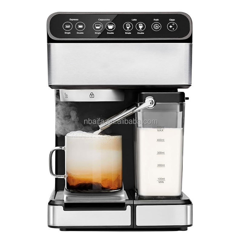 Aifa 6 in 1 Espresso Machine w/ Built-In Milk Frother Digital Display One-Touch Single or Double Shot for Cappuccinos and Lattes